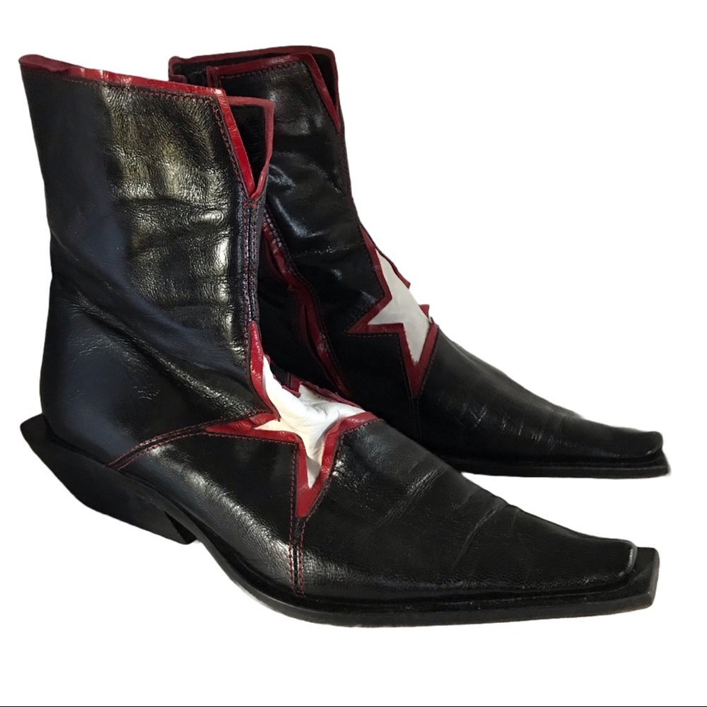 GOFFREDO FANTINI MATERIA PRIMA BLACK, RED AND WHITE STAR DESIGN BOOTS (36) - Picture 3 of 13